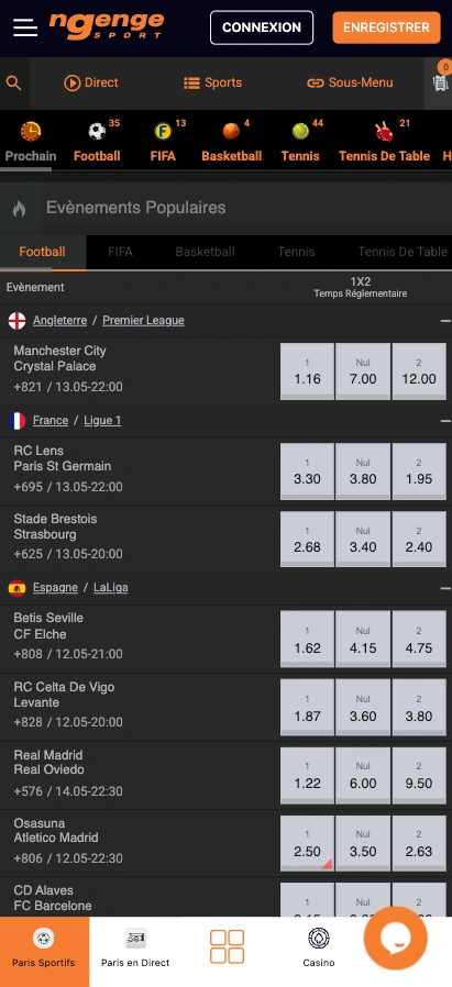 Application mobile NgeNge Sport sur smartphone - paris sportifs en ligne RDC Congo